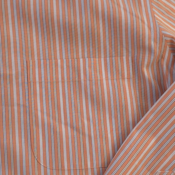 Brooks Brothers Shirt Medium Slim Fit Non Iron Stretch Orange Vertical Striped - Picture 2 of 7